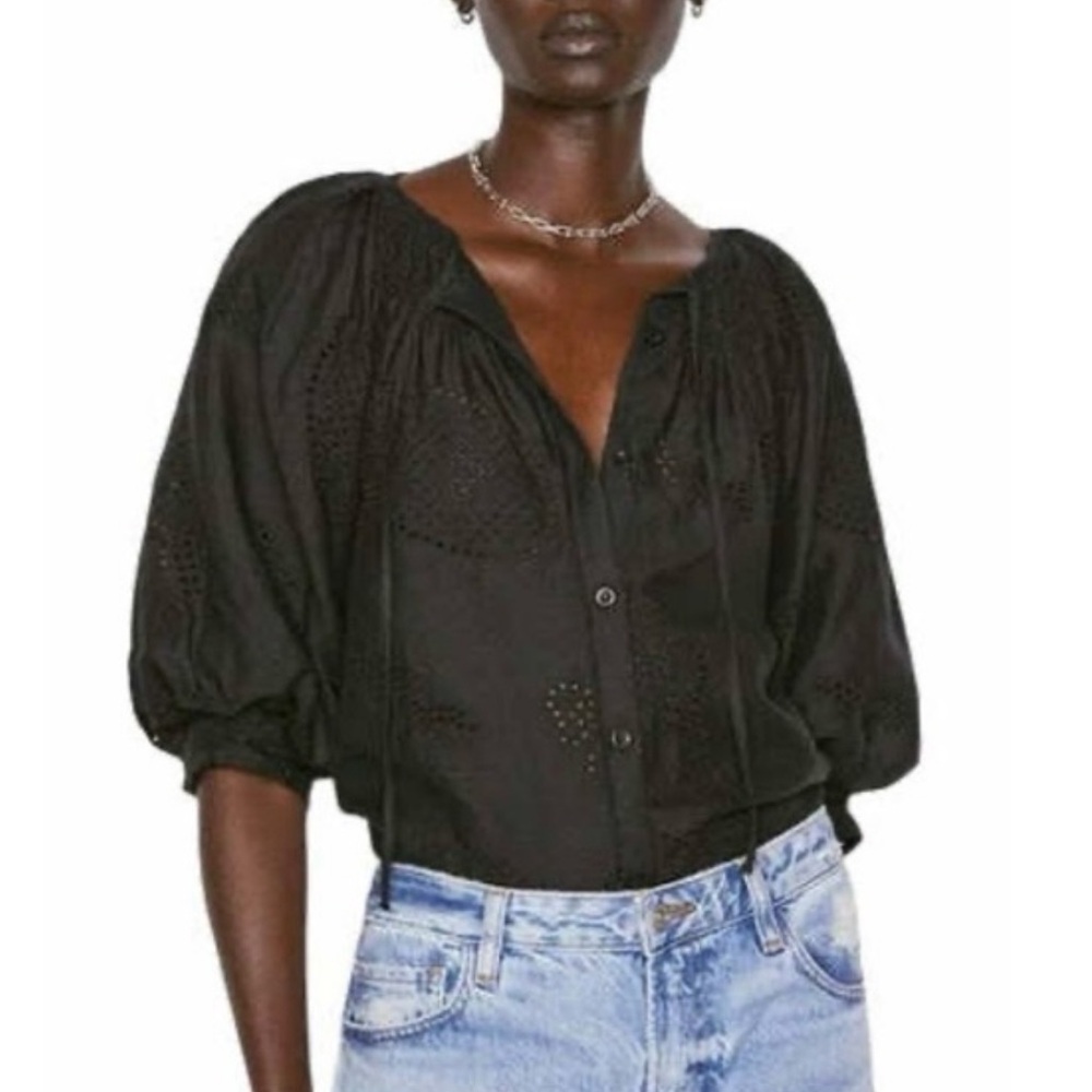 Frame Black Puff Sleve Eyelet Blouse Rtm